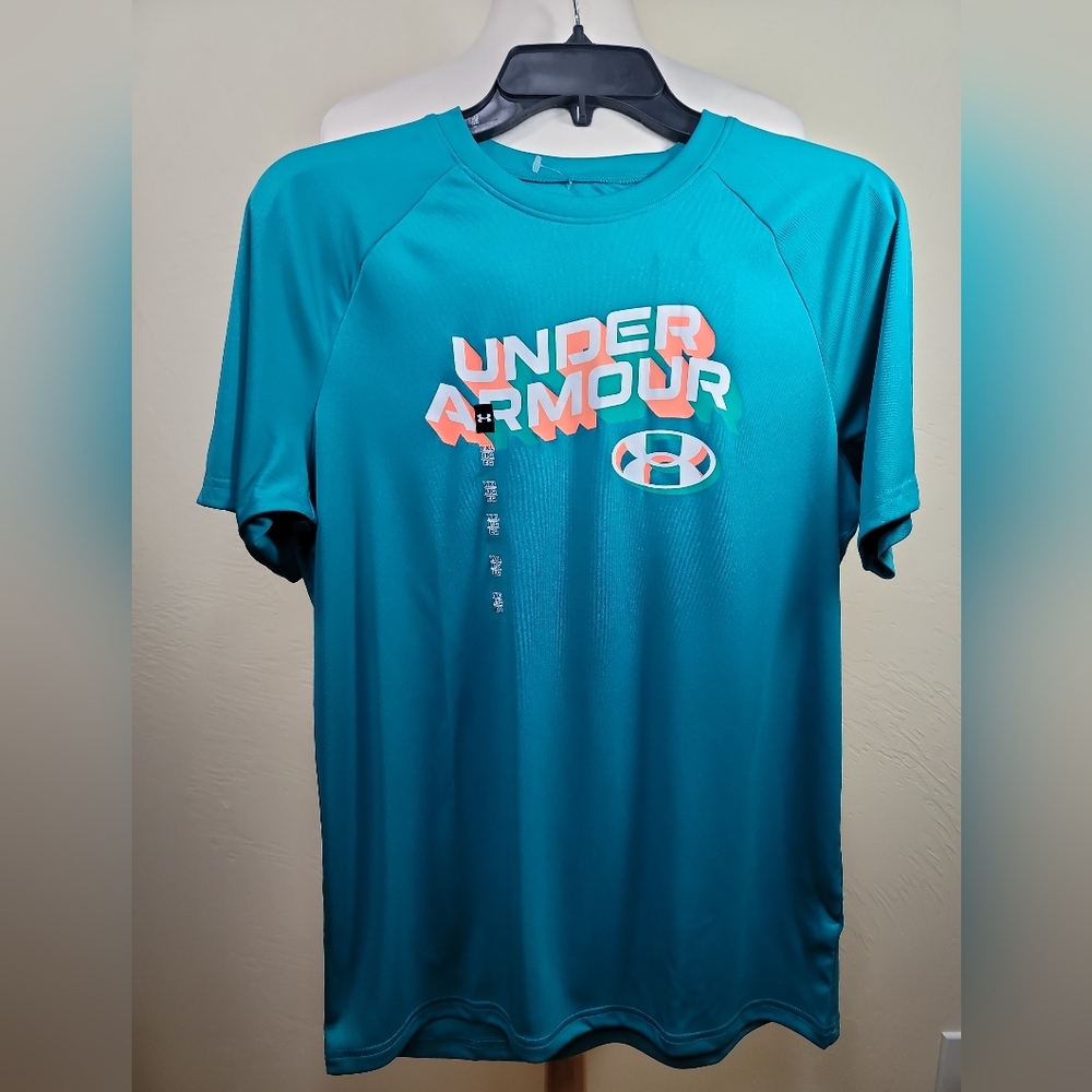 NWT Under Armour YXL teal short sleeve logo T shirt